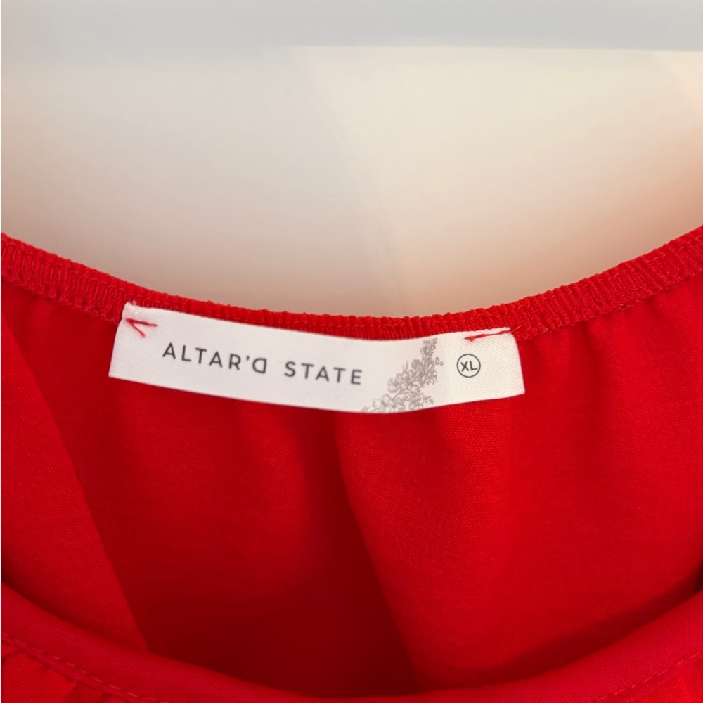 Altar'd State Bright Red Puff-Sleeve Crop Blouse - Picture 3 of 4